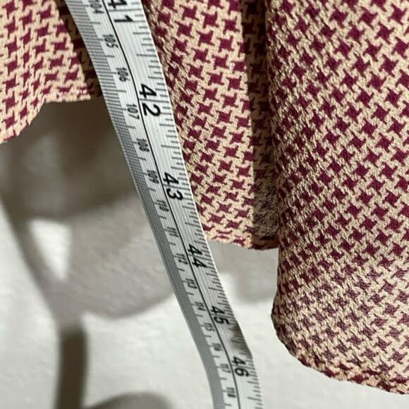 Fiori Di Zucca Red Cream Retro Mini Houndstooth Print Silk A Line Dress Size 10 - Picture 4 of 11